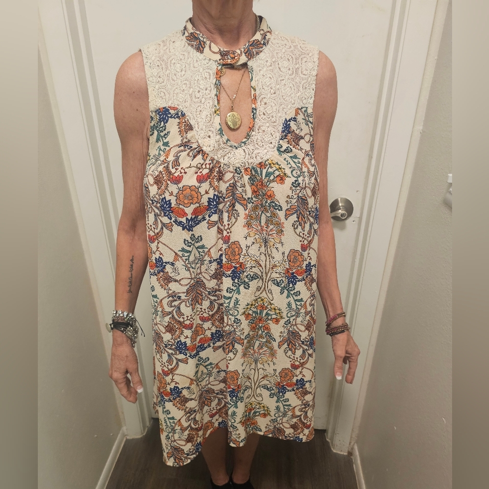 Umgee Cream and Blue Lace Dress